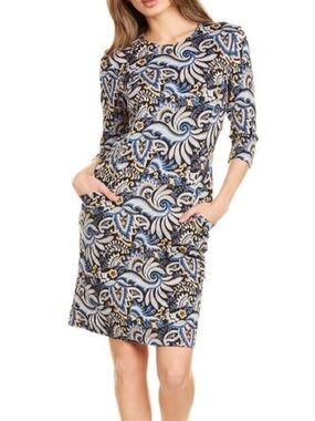 J. MCLAUGHLIN Catalyst Dress Paisley Floral Knit Navy Blue Fairbanks M